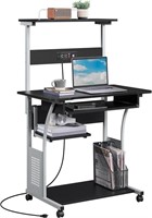 B9848   Mobile Office Desk 3 Tiers with Outlet, Bl