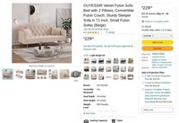B9858  OUYESSIR Velvet Futon Sofa Bed, 71 inch, Be