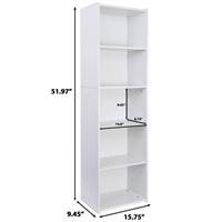 B9913  Home Office Bookshelf, White, 5-Tier