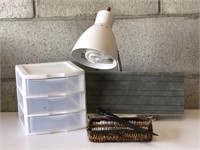 Office items-lamp, letter opener, storage