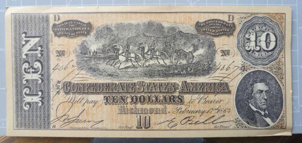 Confederate States of America 1864 $10 facsimile