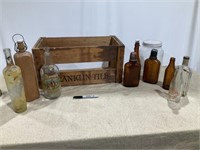 Wooden crate, medicine, liquor, Watkins bottles,