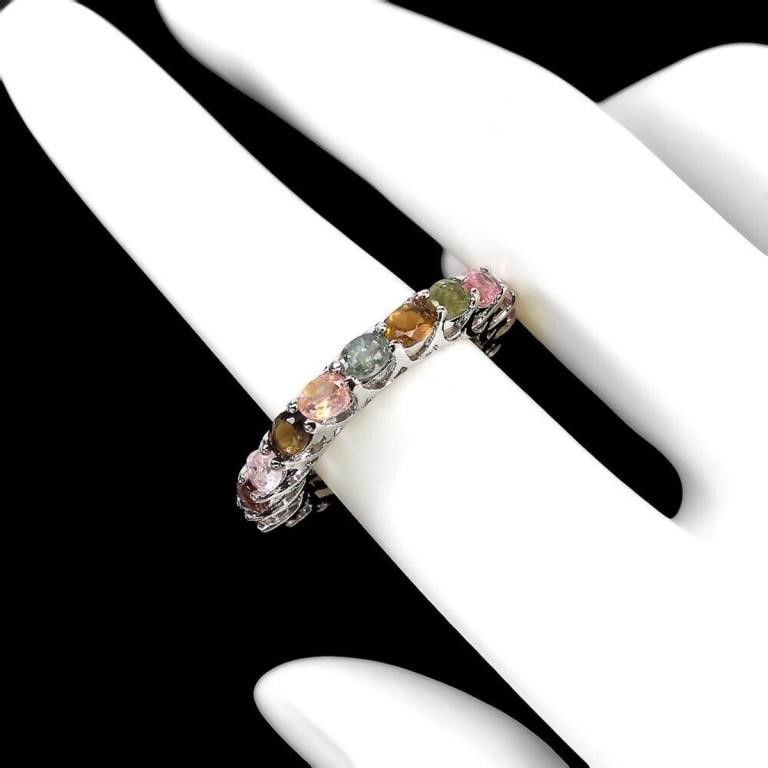 Natural Unheated Oval Tourmaline Eternity Ring