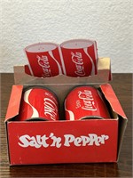 Vintage 1960s Tin Coca-Cola Salt & Pepper Set - or