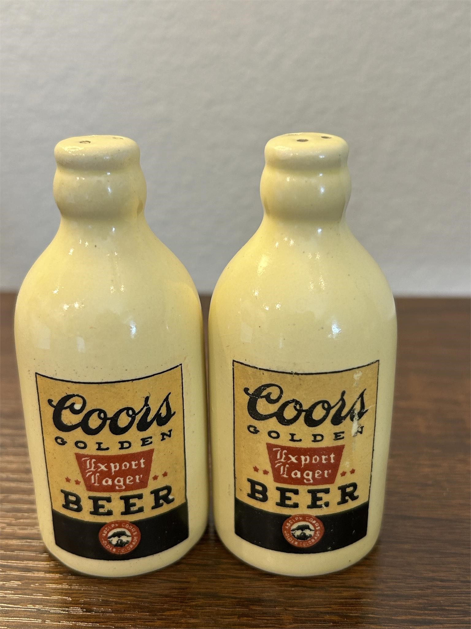 1939 Adolph Coors Beer Yellow Ceramic Salt & Peppe