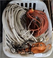 BASKET OF ASSORTED ELECTRICAL CORDS