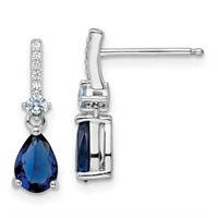 Sterling Silver-Blue Glass Post Dangle Earrings