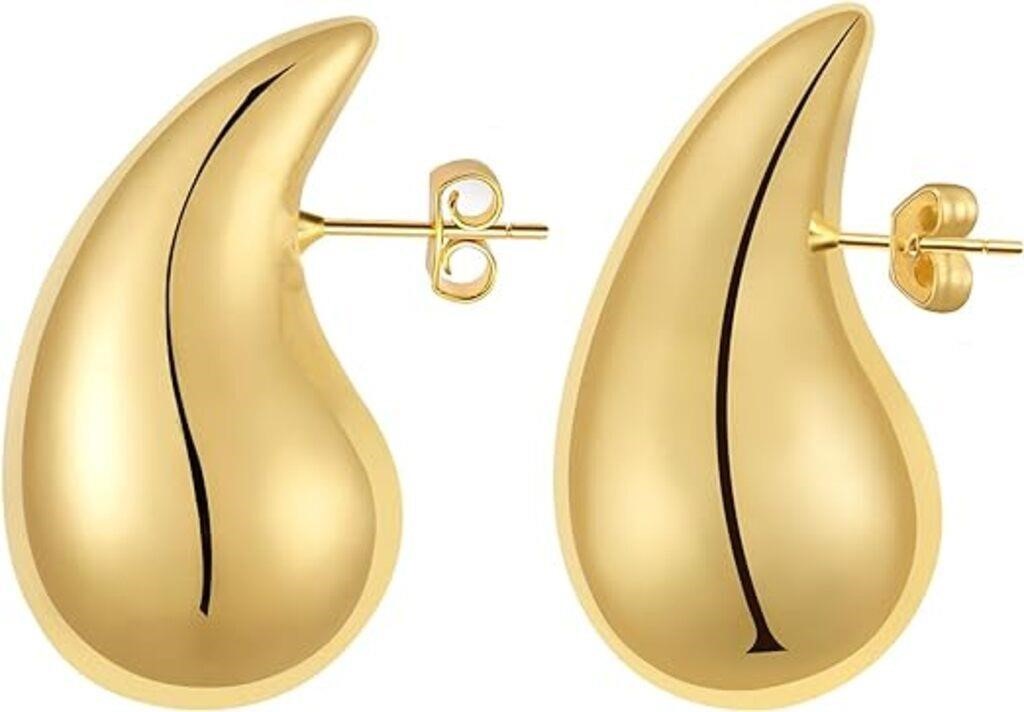 2 Pairs Earrings Dupes Chunky Gold Hoop Earrings f
