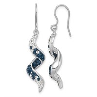 Sterling Silver- White Blue Crystal Wave  Earrings