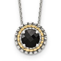 Silver- 14K Checkerboard-cut Onyx Necklace