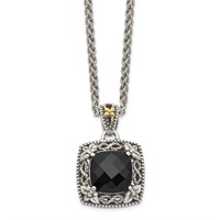 Sterling Silver- 14 Kt Checkerboard Onyx Necklace