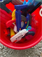 Bucket full of Nerf guns and Nerf gun pieces