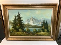 Large Framed Oil on Canvas Mountain Scene, Hansen
