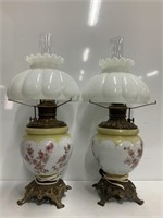 Pair of Vtg., cvrt. Milk Glass Parlor table Lamps