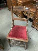 Antique carved Oak Chair with Velvet Seat