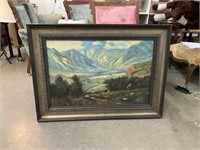 Large Framed Oil on Canvas, Mountain Scene