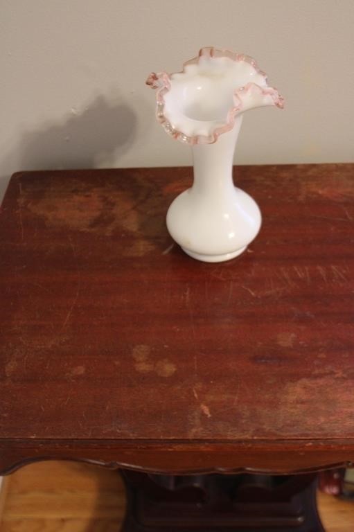 Milk Glass and Pink Ruffled Vase