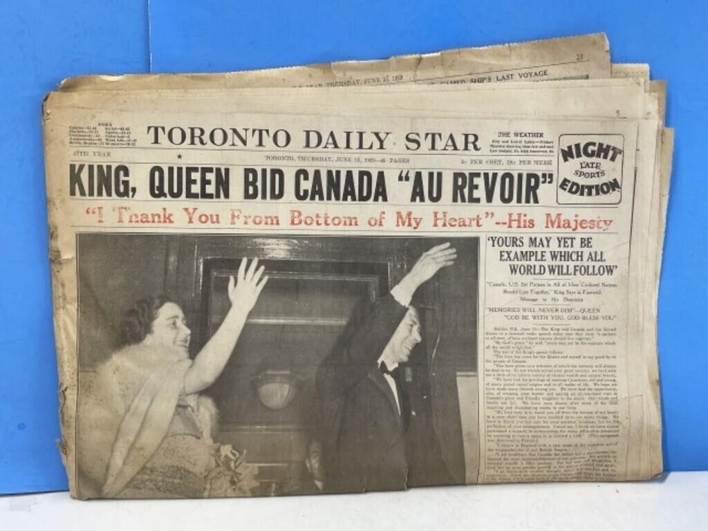 Toronto Star June 1939 - King & Queen Canada Visit