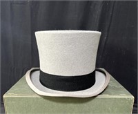 Vintage Harrods of London grey top hat w/black