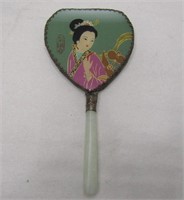 Vintage Japanese Hand Mirror With Jade Handle