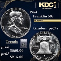 Proof 1954 Franklin Half Dollar 50c Graded pr67+ B