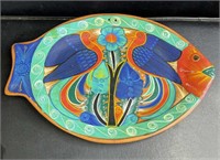 Vintage hand painted Mexican style fish plate
