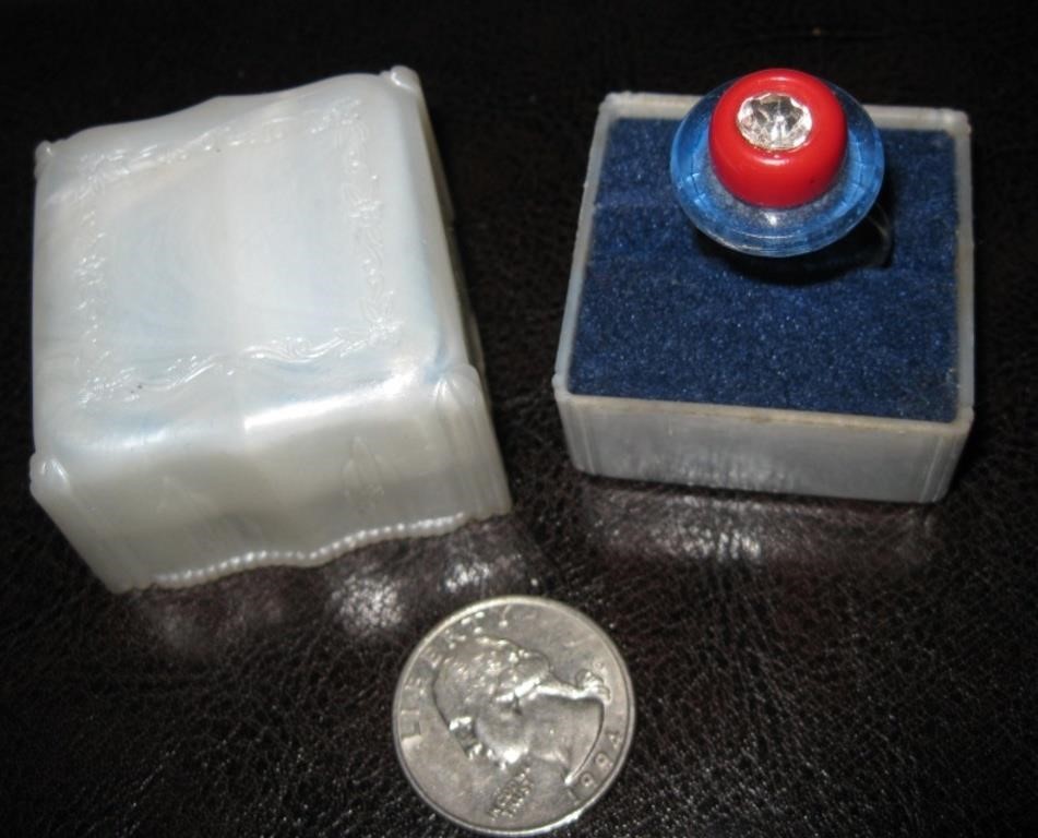 Vtg Patriotic Button Ring in Celluloid Box