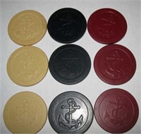 9 Antique Clay Anchor Poker Chips