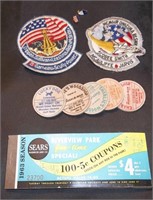 Vtg Patriotic Patches+ Pins, Sears Coupon Book