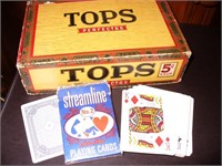 Tops 5 cent Cigar Box & old Pinochle Playing Cards