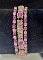 3 Stretch Bracelets & Ring Silver Tone &Pink