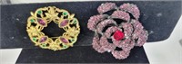 2 Brooches Costume Jewelry