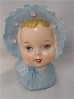Vintage Ceramic Utago Baby Head In Blue Vase