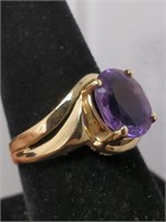 EMA Signed 10KT Gold Oval Amethyst Stone,