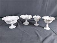Hobnail Milk Glass Ruffled Compote Candy Dishes