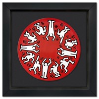 Keith Haring (1958-1990), "White on Red" Framed Li