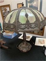 24 “ ANTIQUE ELECTRIC TABLE LAMP W/ SLAG GLASS