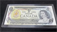 Uncirculated 1973 Canadian One Dollar Bill In Hard