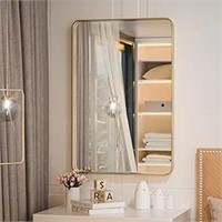 Tetote Brushed Gold Bathroom Mirror, 24x36 Inch