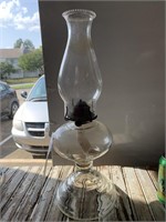 17.75 “ ANTIQUE GLASS KEROSINE LAMP - COMPLETE