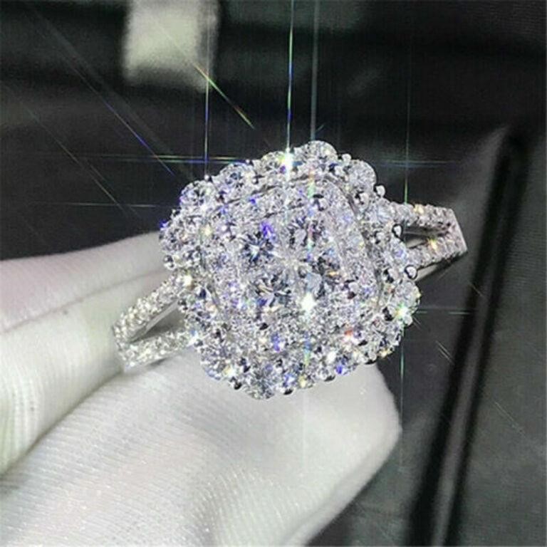 925 Silver Plated Rings Women Jewelry White Glass