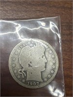 1907 Barber Quarter dollar coin