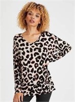 Qxing Women's V Neck panther print top Size S See
