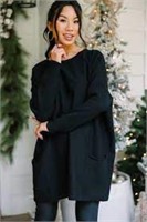 Graswe Ladies Solid Color Tunic Pullover Black