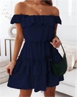 Women's Off Shoulder Navy Blue Dress Size XL *See