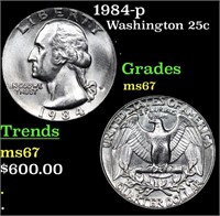 1984-p Washington Quarter 25c Graded ms67 BY SEGS