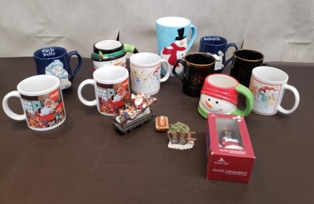 Lot of Christmas Coffee Mugs & Decor.