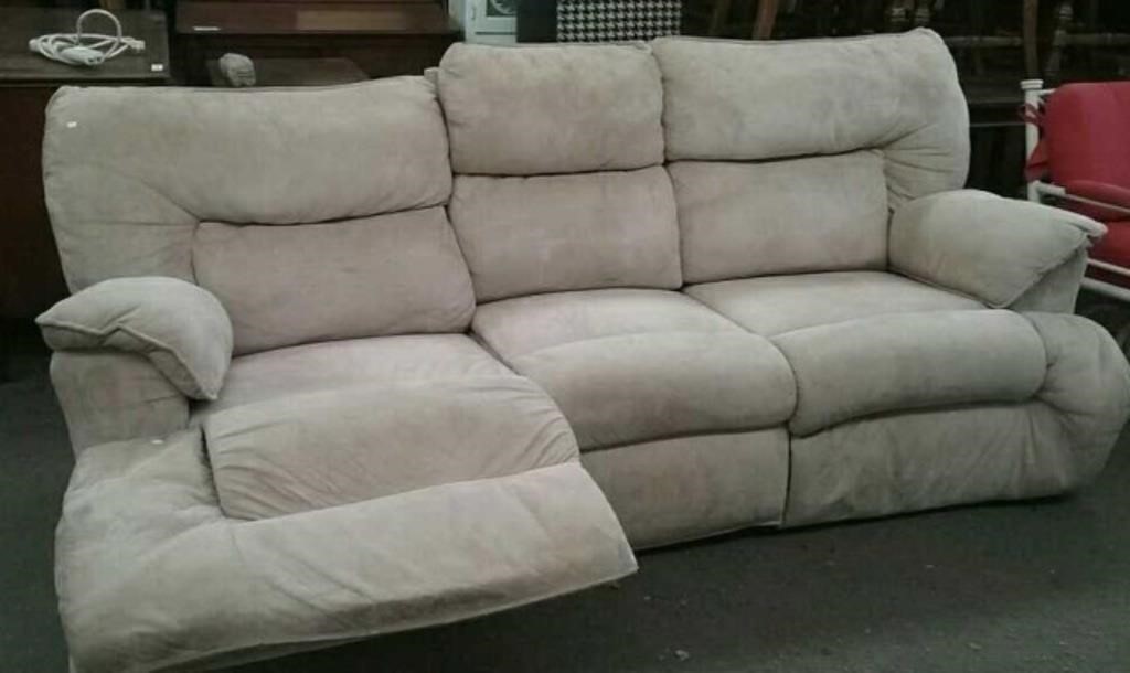 Cream Color 3 Person Sofa With Dual Recliners