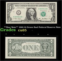 **Star Note** 2001 $1 Green Seal Federal Reserve N