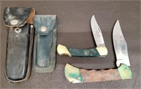 Pair of Large Folding Belt Knives. Coyote &